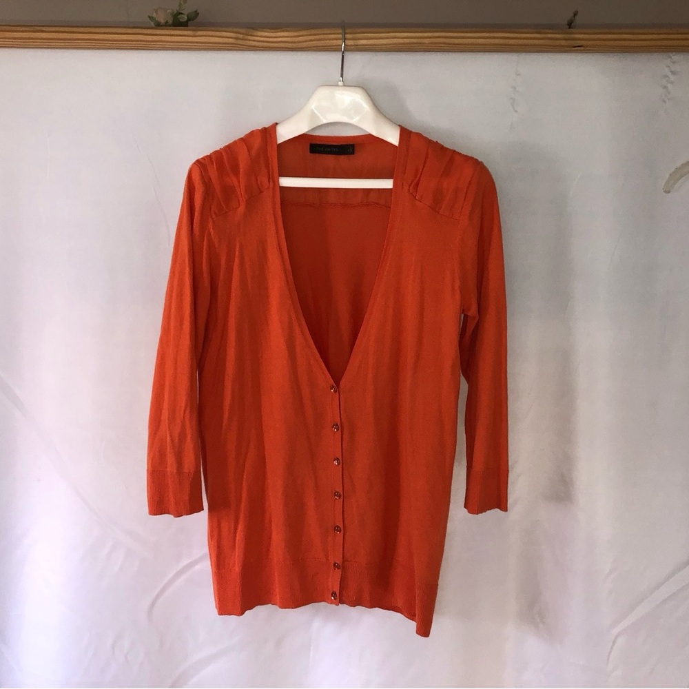 The Limited Cotton 3/4 sleeved cardigan with chiffon embellishments large orange